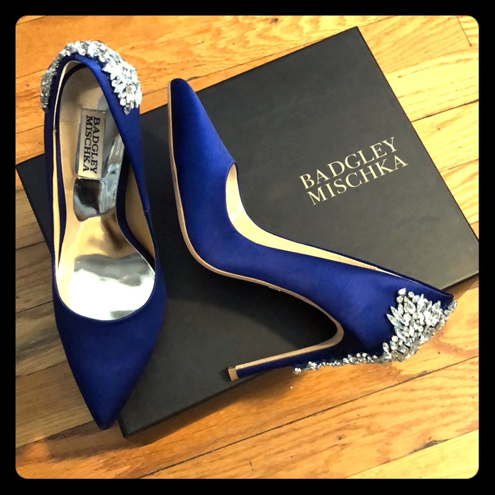 Badgley Mischka Blue Heels with Silver Embellishments